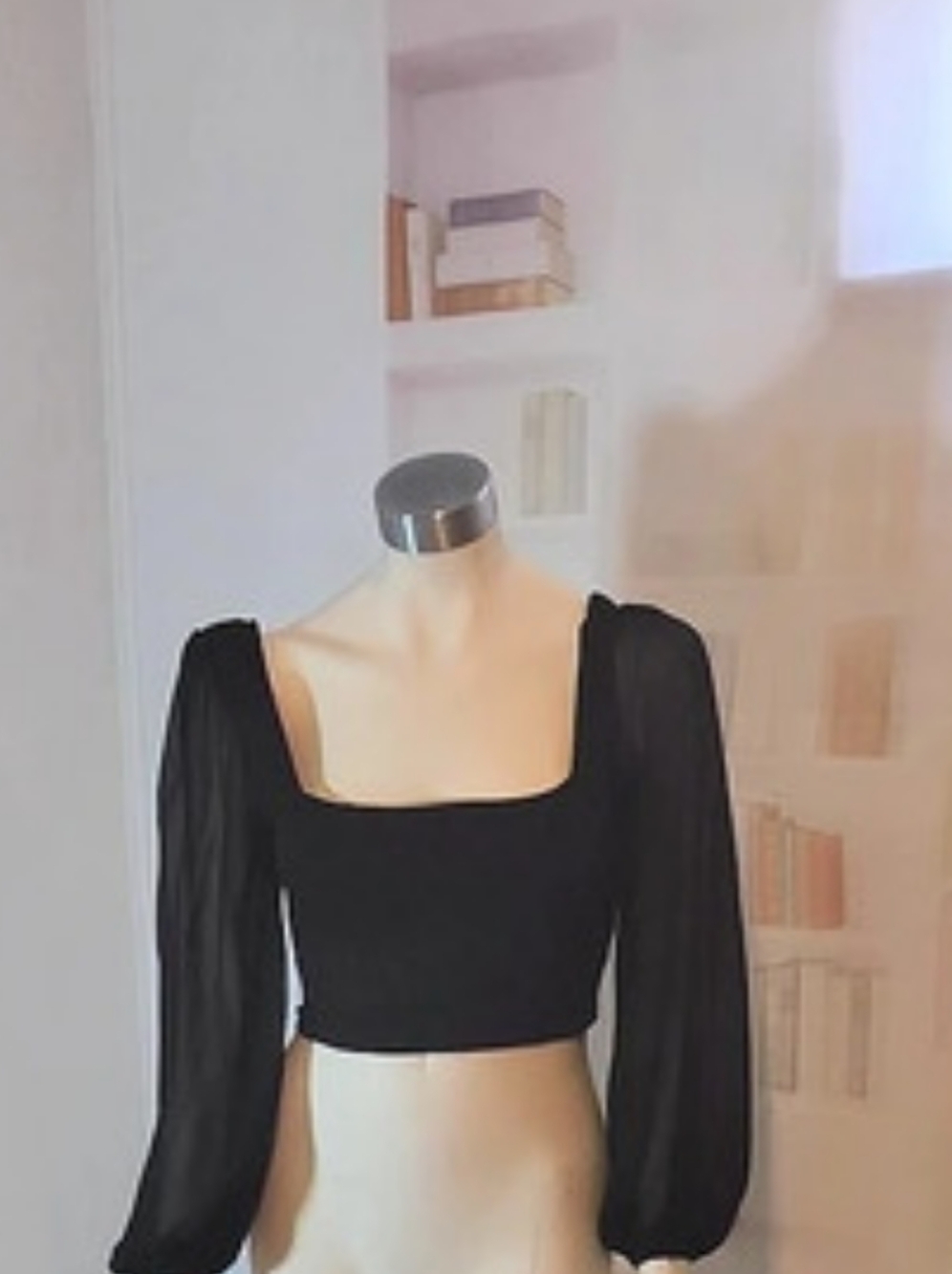 Black Puff Sleeve Crop Top Like New